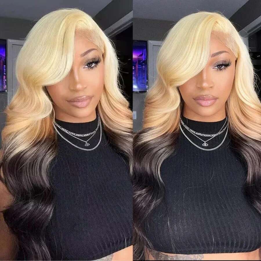 Ombre Blonde Highlight For Women Synthetic Lace Front Wigs 13X4 Body Wave Pre Plucked Hairline With Baby Hair Wig