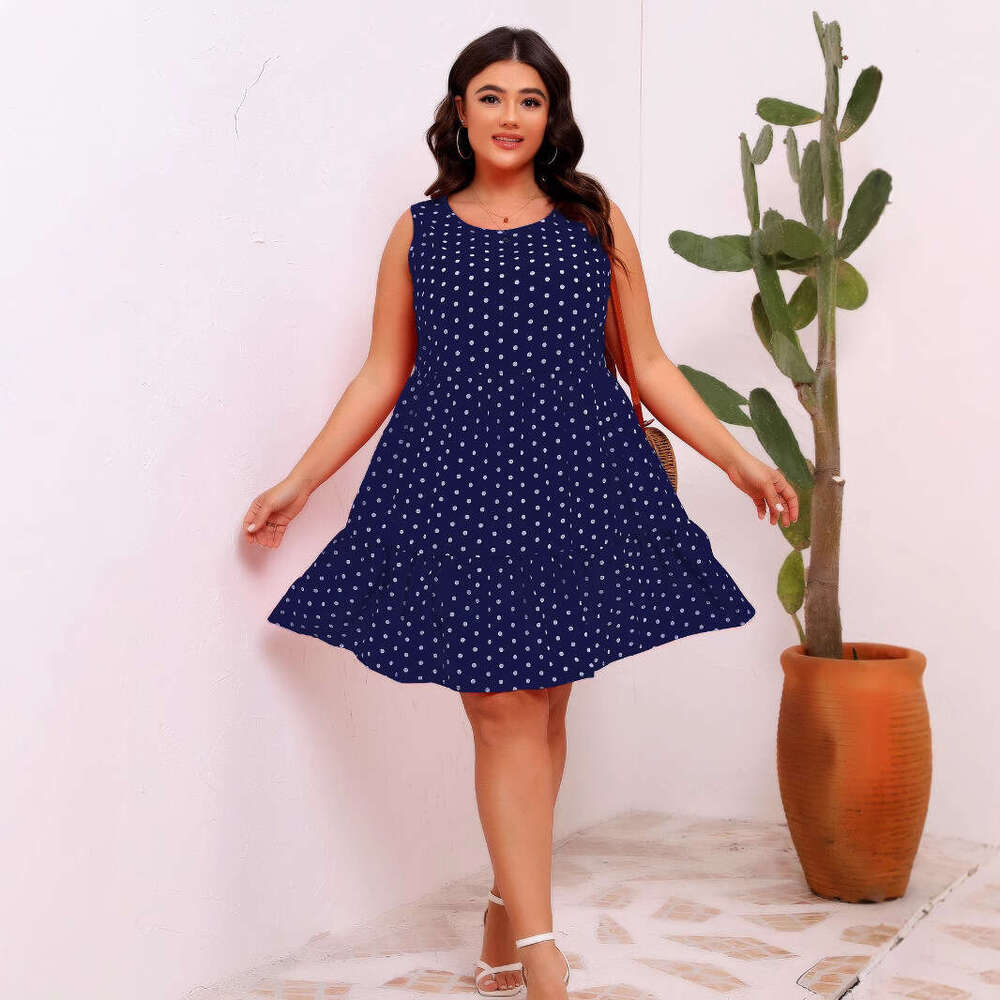 Plus Size Dresses Vestidos De Noche Womens Designer Clothing Designer Dresses Dresses for Woman Vestidos June Round Neck Sleeveless Polka Dot Loose Ru