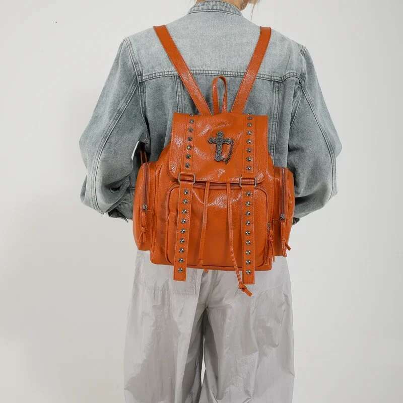 Rivet Y2k Backpack Women Gothic Punk PU Leather Shoulder Ladies Vintage Haruku Backpacks College Large Capacity School Bag