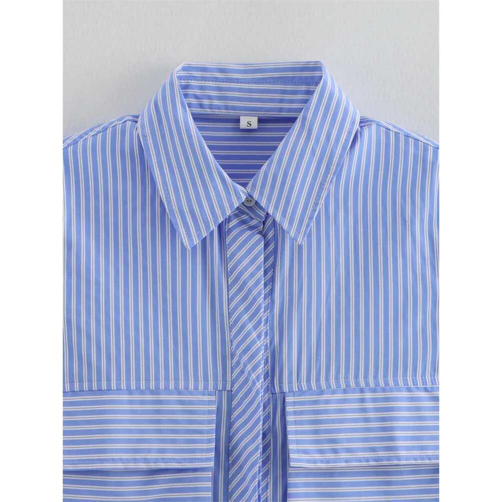 Zevity Women Fashion Long Sleeve Patchwork Striped Print Short Smock Blouse Female Chic Business Shirt Blusas Crop Tops Ls7361