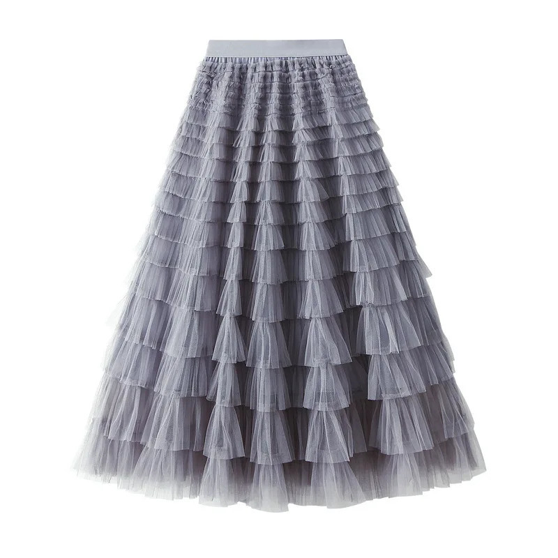 Arrival Tulle Cake Long Skirt Women Spring Summer Ruffle Pleated ALine Chic Ladies Sweet Black White Tutu Skirts 250515