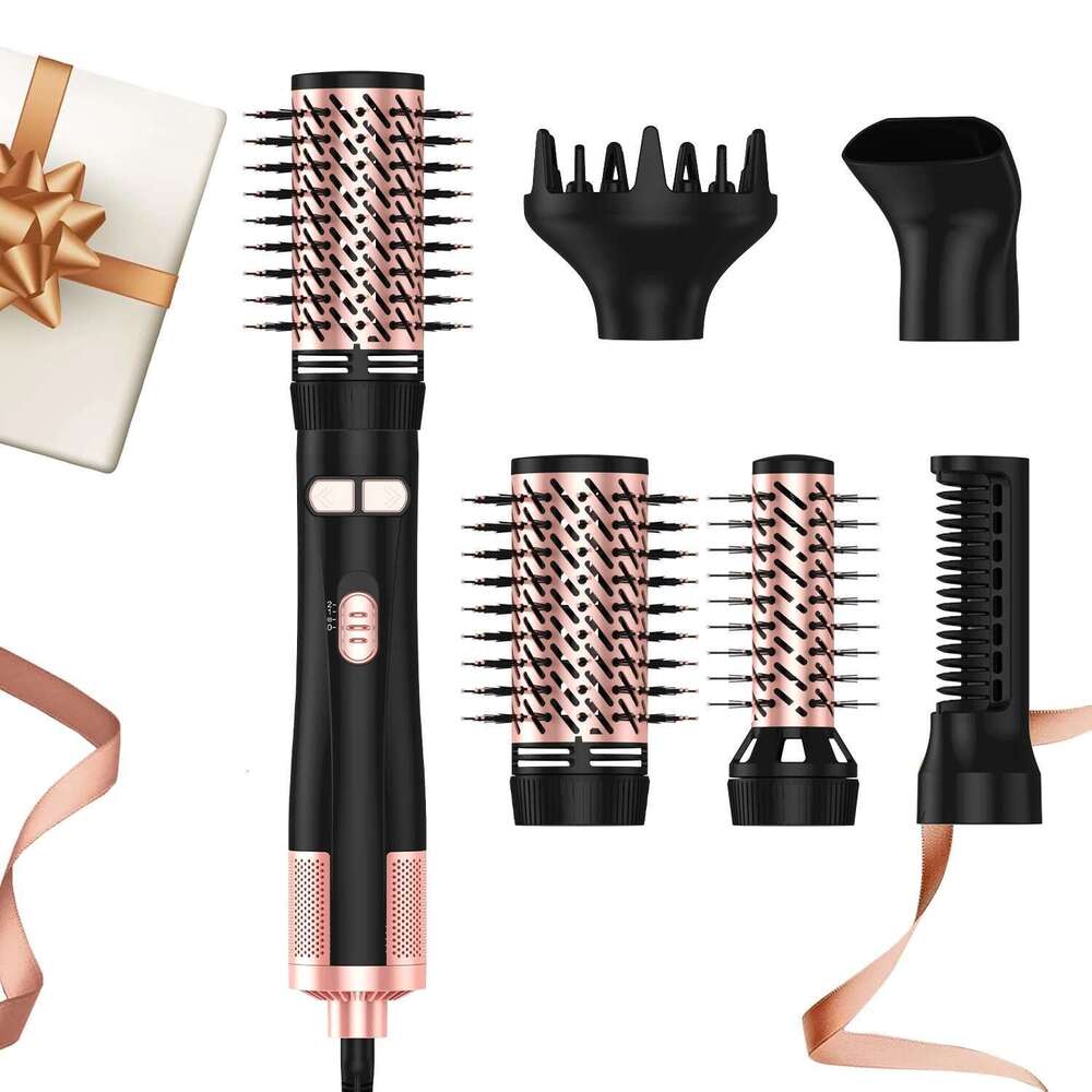 Hair 5 in 1 Blow Dryer Spinning Curling with 2 Rotating Brushes (1.5" & 2") Hot Air Brush Style
