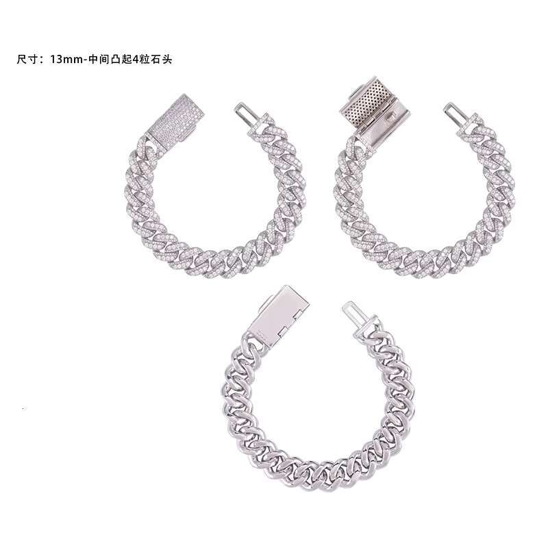 Moissanite 13mm Cuban Chain Bracelet Iced Out Chain Hip Hop Jewelry Moissanite S925 Silver Cuban Link Chain Bracelets With GRA
