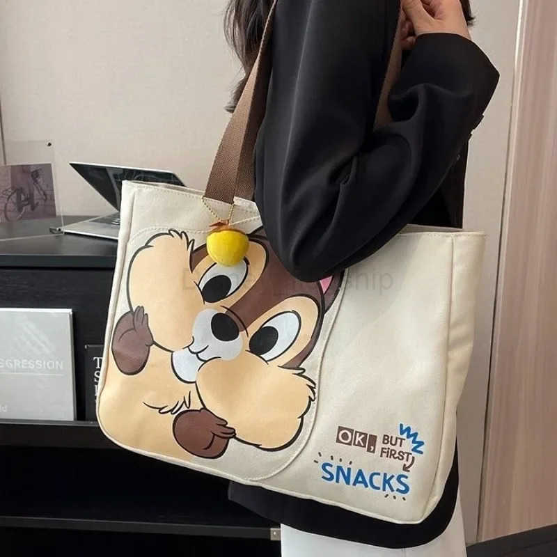 Disney New Womens Canvas Bag Large Capacity New Cartoon Chichititi Handbag Mummy Bag Fashion Shoulder Bag Casual BackpackXJ250515