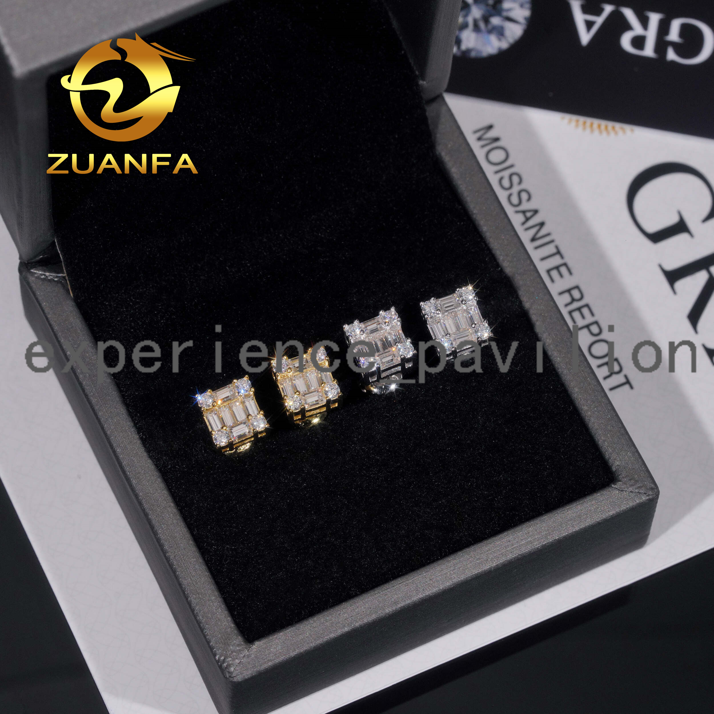 Iced Out baguette Cut Earrings Moissanite 925 Silver Stud Earrings Screw Back Pass Diamond Tester Fashion Stud Earring