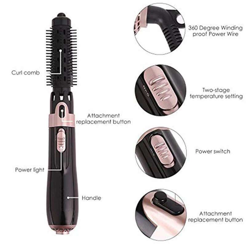 Multi-function negative ion hot air comb 4 in 1 hair dryer curling bar straightening brush