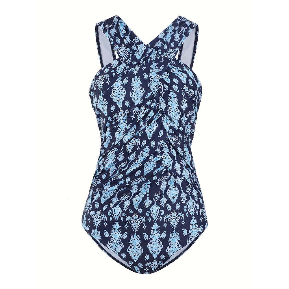 Large conservative women's printed European and American beach wear one-piece swimsuit 2025 new casual versatile fashion clothing