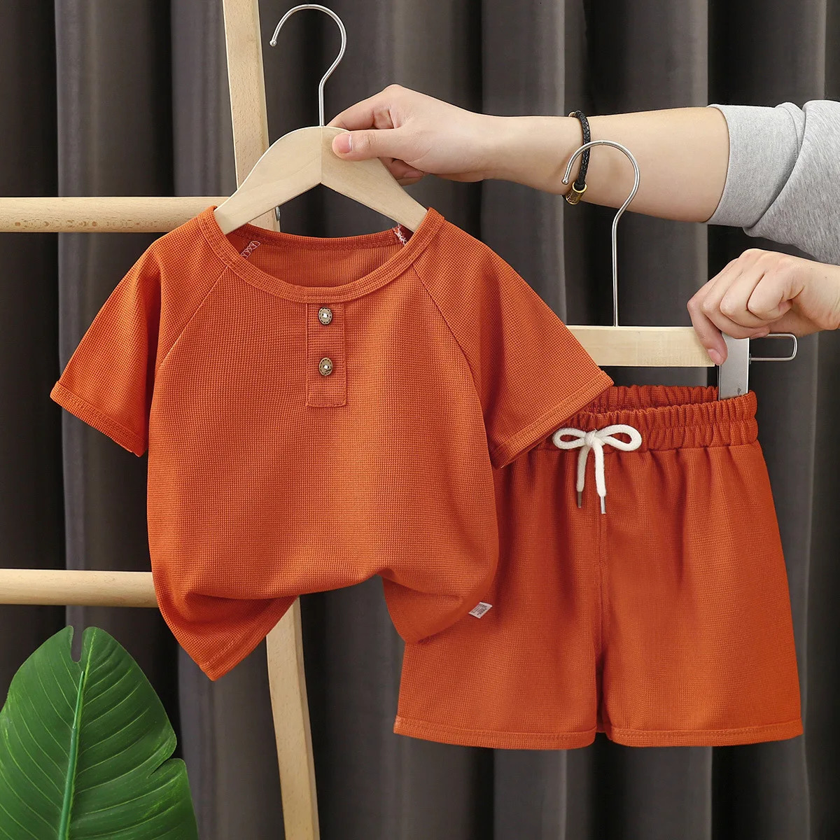 Baby Boys Waffles Clothes Sets Kids Solid Shirt Shorts 2PCS Suit Toddler Costume Summer Childrens Clothing Casual 250515