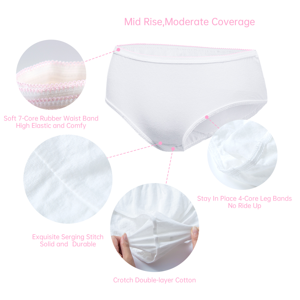 Women's Disposable 100% Cotton Underwear Ladies Briefs Panties Breathable Sustainable Plus Size Bikinis for Travel Hotel Spa Hospital Emergency