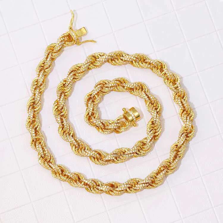 Fashion Necklace 8mm Width Solid Sier Gold Plated iced out Moissanite Men Women Hip Hop Rope k Chain