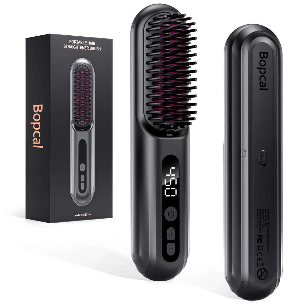 USB Charging Cordless Straightener Brush 10000mAh LED Display Negative Ions Hair Care Ceramic Electric Hot Heating Comb
