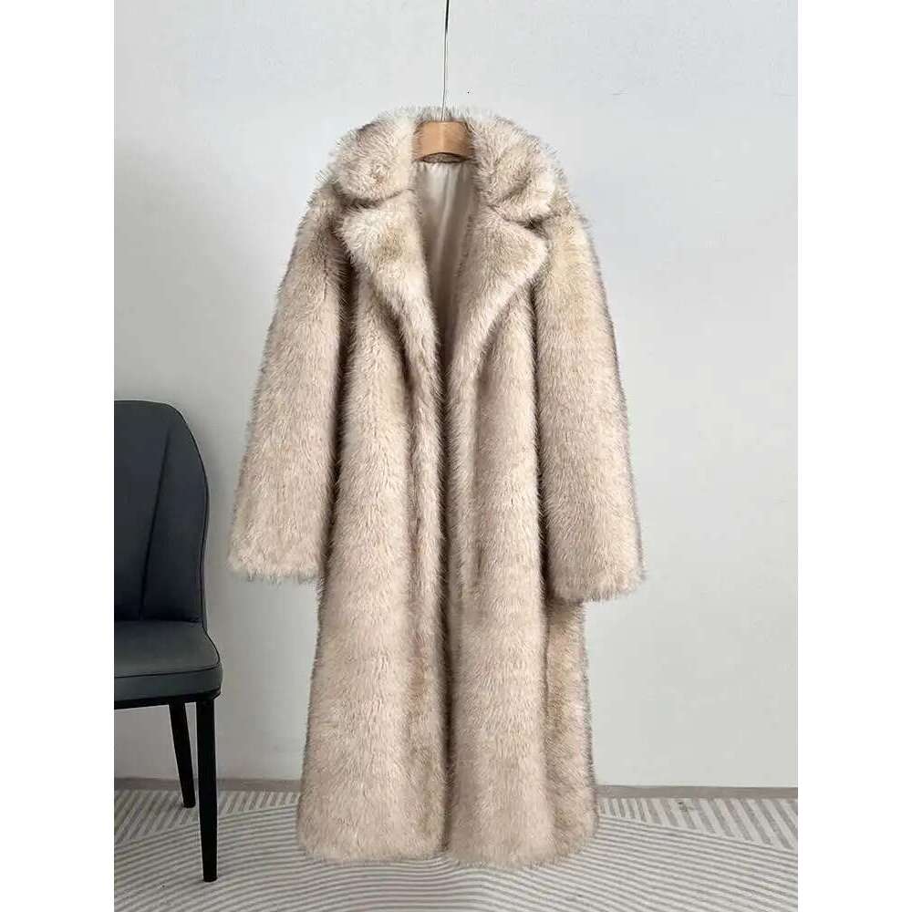 DEAT Fashion Women's Faux Fur Coat Lapel Long Sleeve Solid Color Loose Thick Warm Camel Jackets Winter 2024 New 7Ab5403