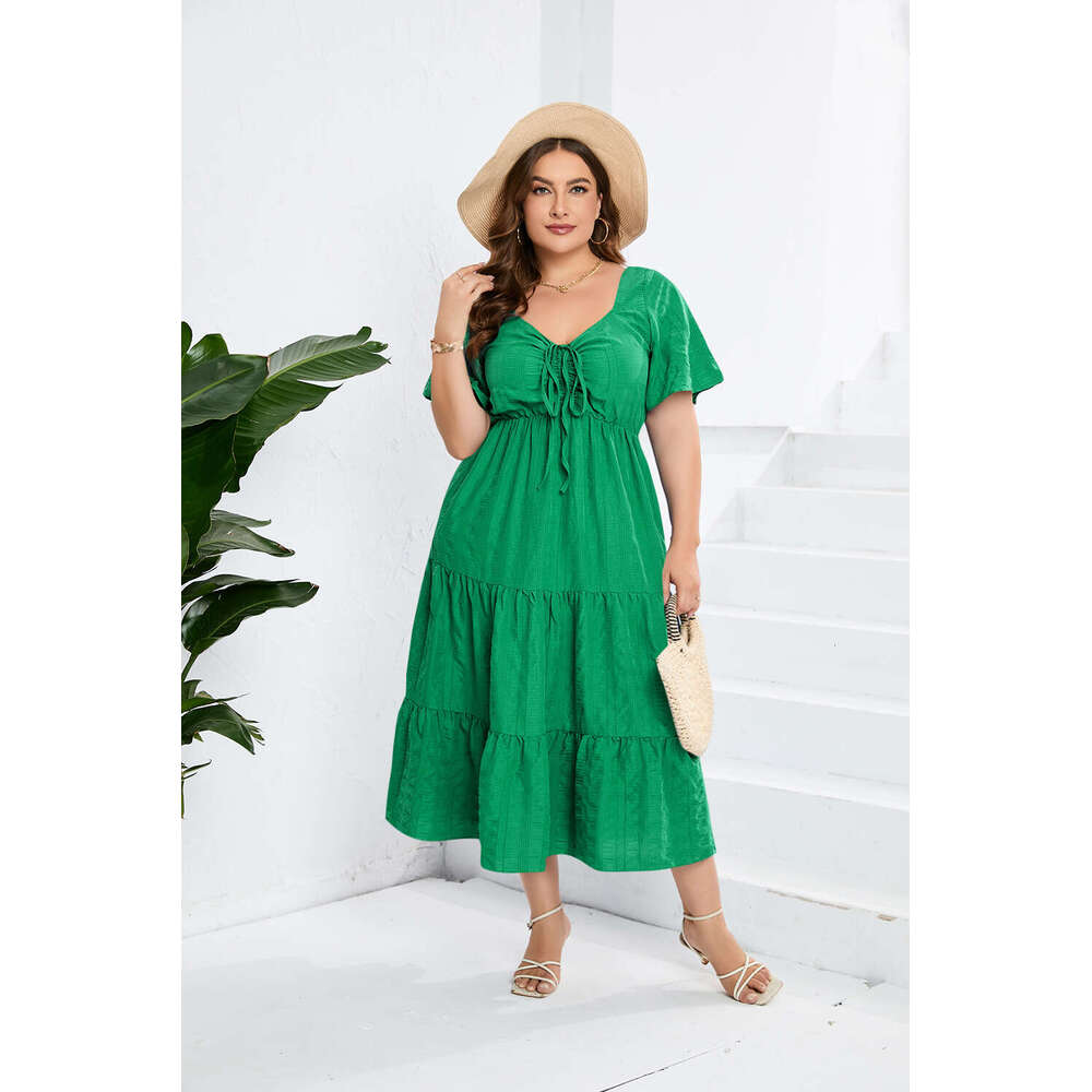 Plus Size Undefined Summer Dresses Tender Womens Dresses Buttock Devise Dresses for Woman Dress Designer V-neck High Waist Long Short Sleeve Large Siz