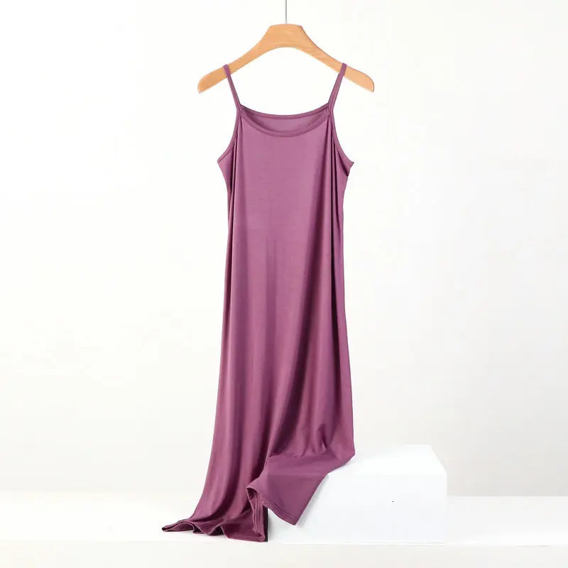 Plus size spring and summer versatile slim long inner nightgown suspender modal cotton solid color bottoming dress 250515