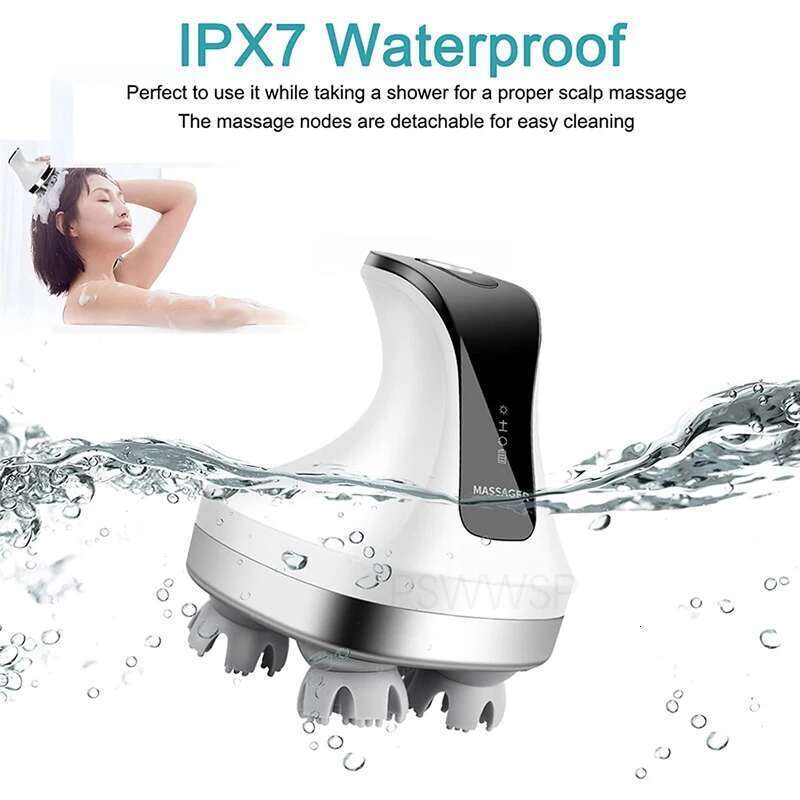 4D Smart Head Electric Brush Neck Shoulder Red Blue Light Hair Care IPX7 Waterproof Wireless Scalp Massager