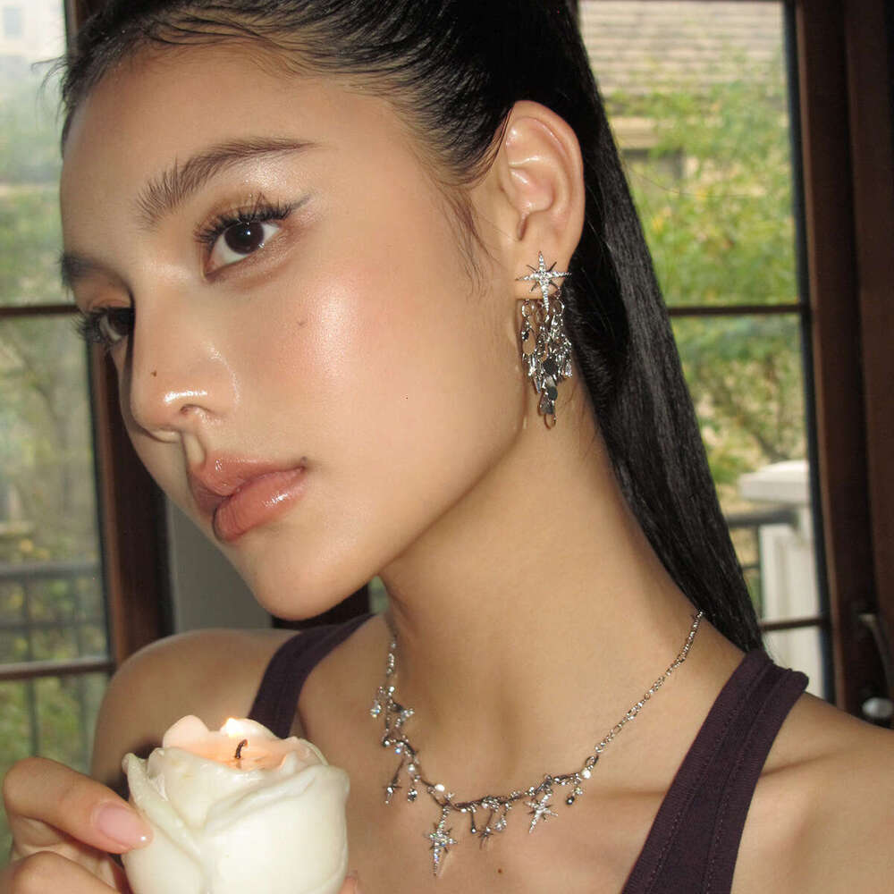 Octagonal Zircon Sparkling Star Two Wear Tassel Exaggerated Earrings