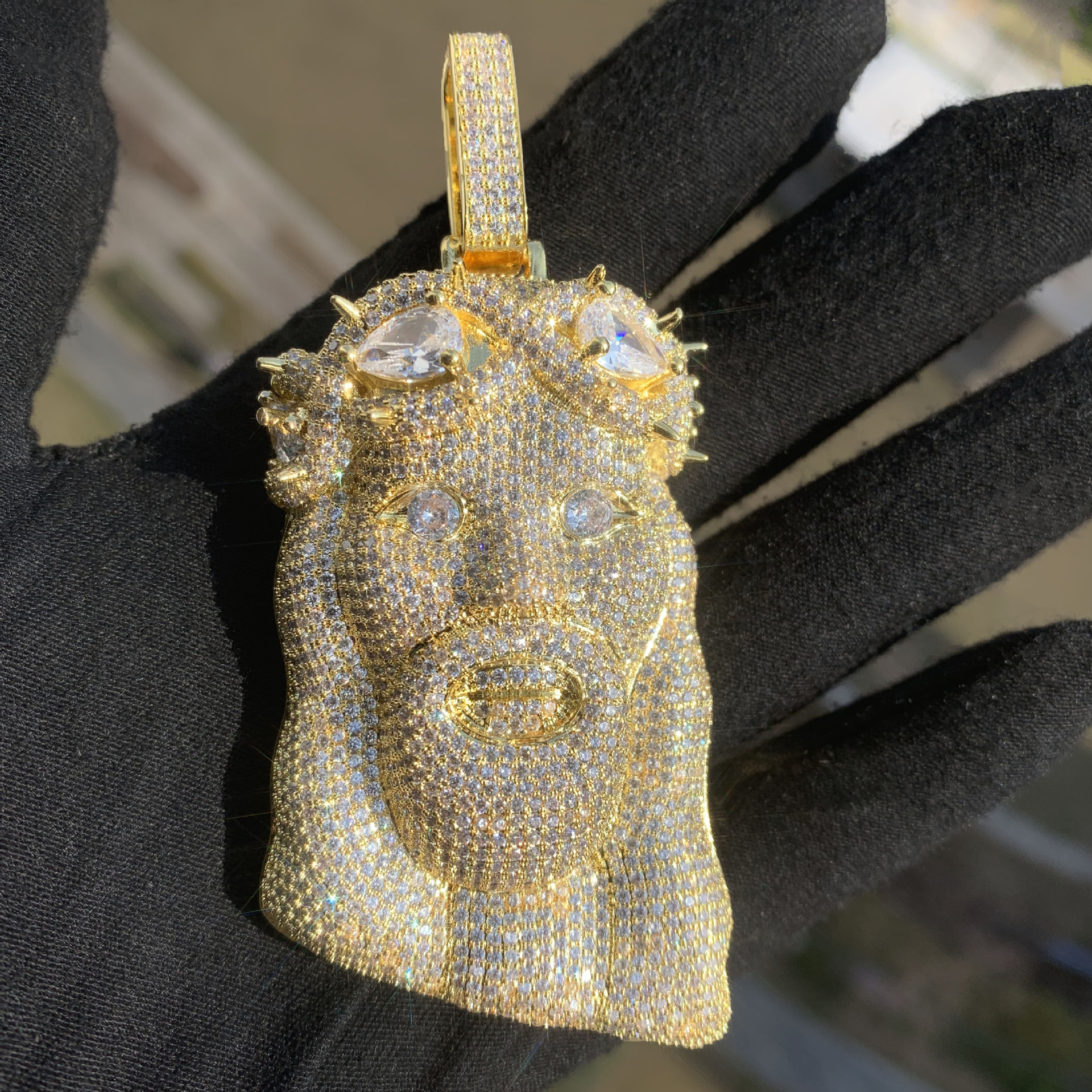 Hip Hop Solid Jesus Pendant Necklace 5A Zircon Gold Plated Religious Jewelry