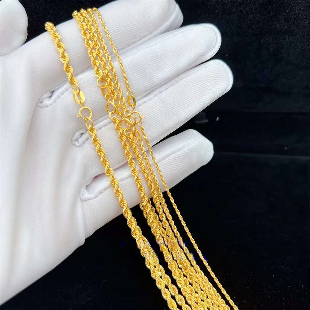 AU750 18 Karat Pure Rope Necklace Jewelry Wholesale Real Yellow Solid Gold Link Chain