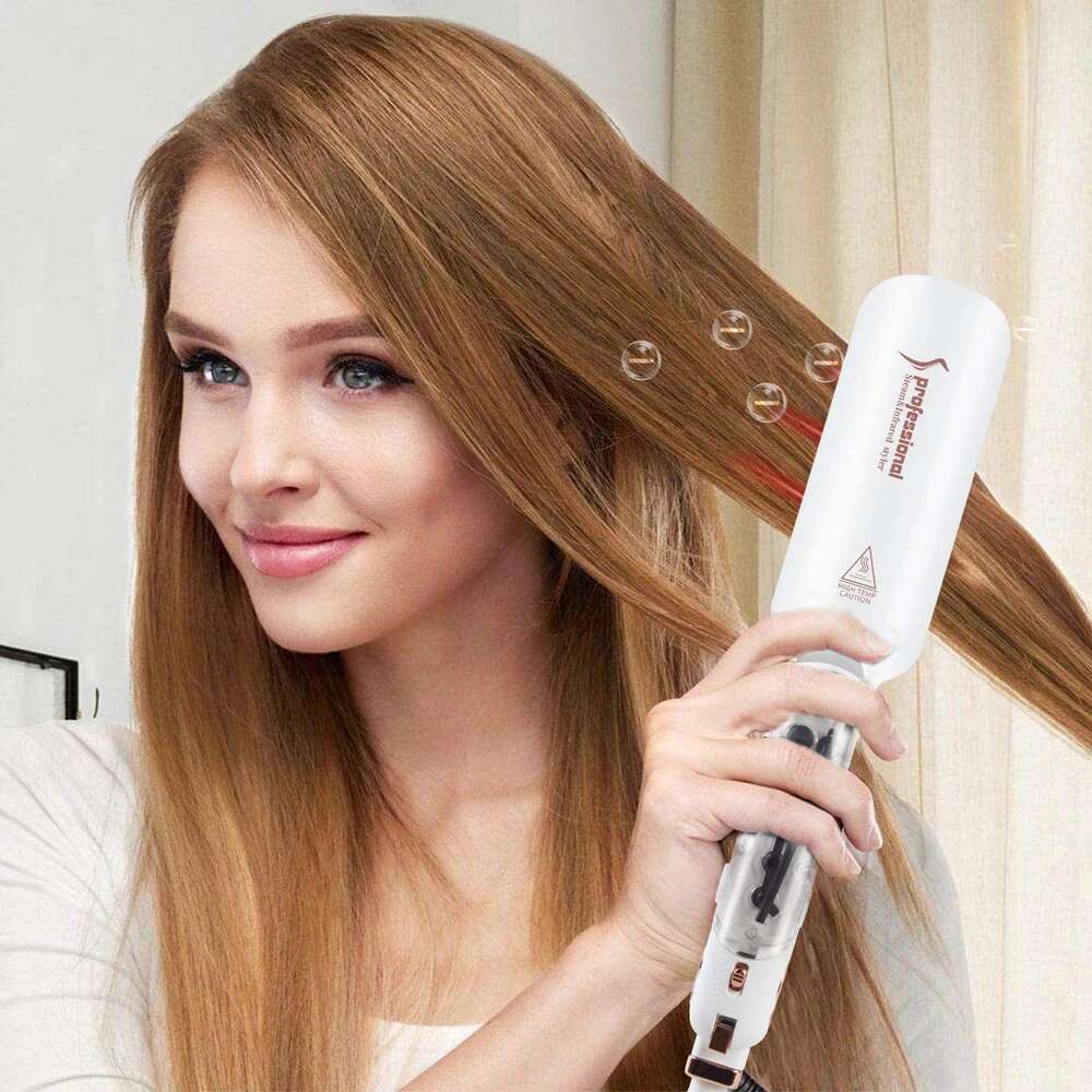 RUCHA Infrared Steam Straightener 2 Inches Wide Plate Hair Salon Steampod Ironing Styler Ceramic Tourmaline Flat Iron
