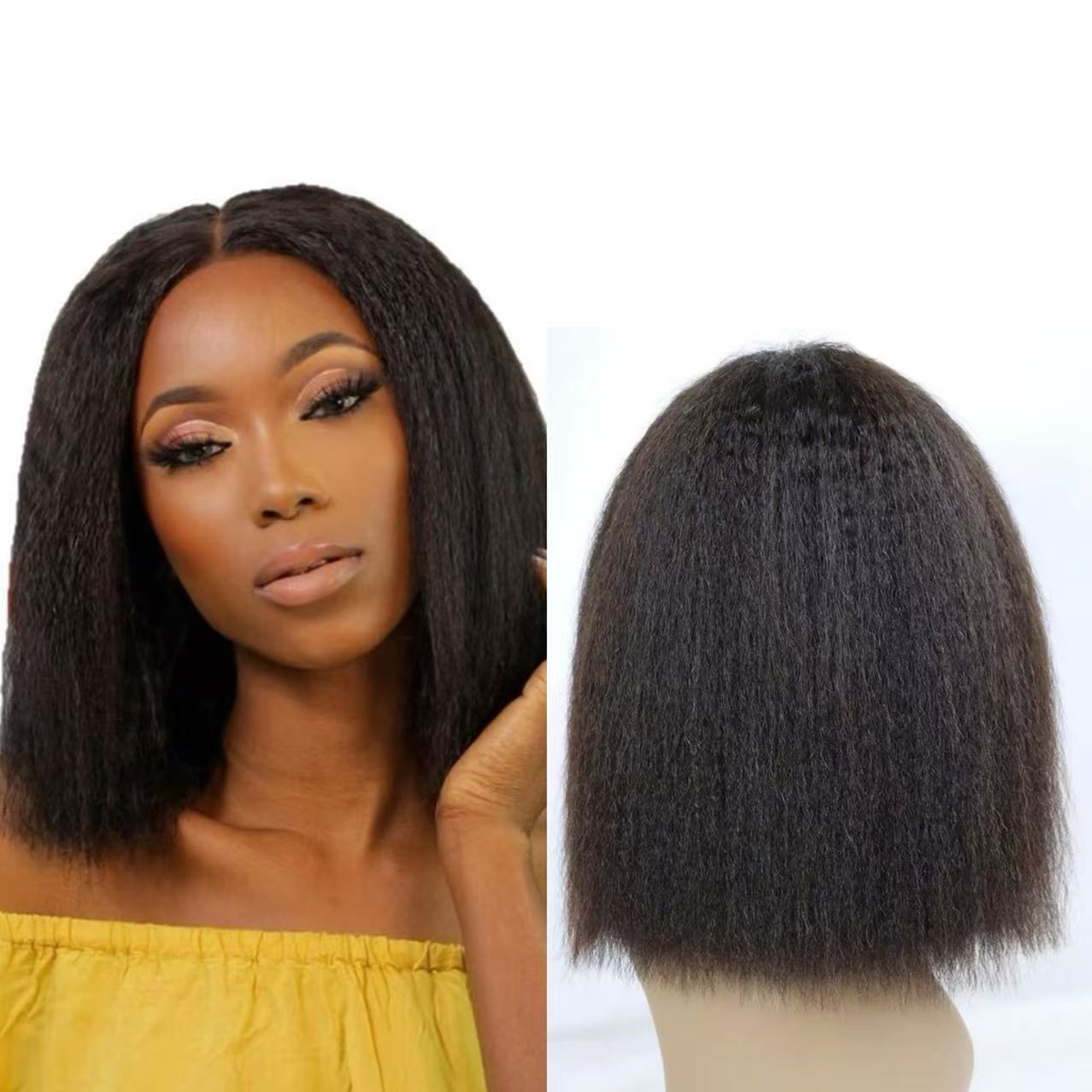 ViBESHiFT 8-16 Inch T-Part Lace Front Wig Kinky Straight Bob 100% Human Hair for Women Natural Look Party Daily Work