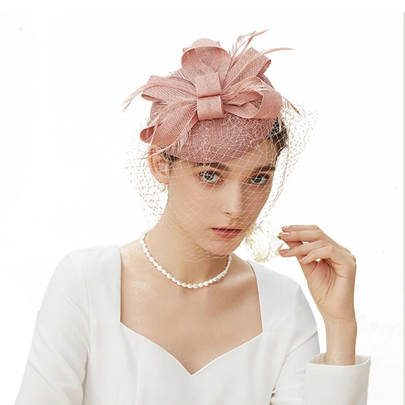 Fascinator Pillox Hat Wedding Bridal Veil Fascinator Mesh Lace Headband Tea Party Feather Fascinator Hats for Women 250514