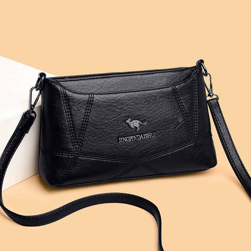 New minimalist embroidered thread crossbody bag retro solid color crossbody bag spliced large capacity fashionable and versatile single shoulder cross
