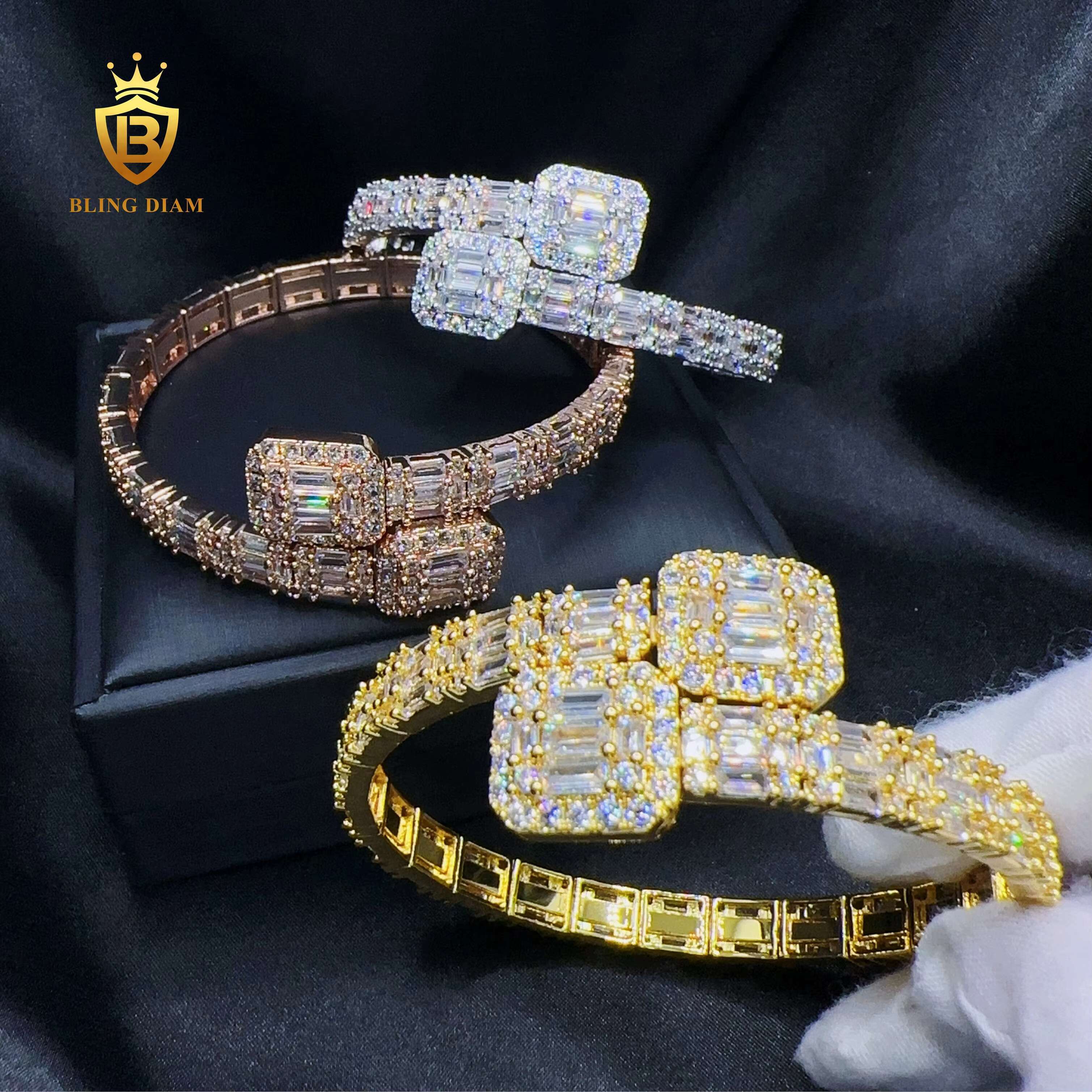 Blingdiam Jewelry Fashion Hip Hop 7.2mm Width Bangle baguette AAAAA+ CZ Bracelet for Men Women