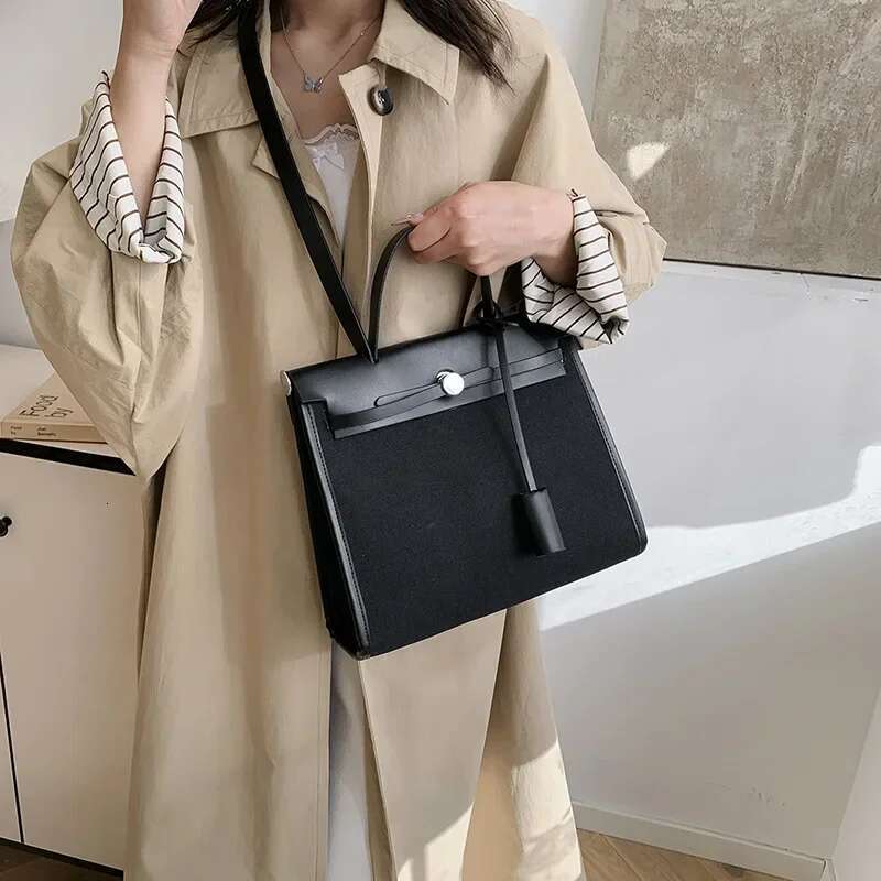 Women's Canvas Kelly Bag: Spacious Crossbody & Shoulder Tote, Color-Blocking Boho Chic Designer Purse for Day to Night
