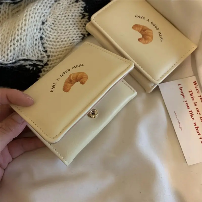 Korean Small Wallet Women Credit Wallet Cartoon Cute Bread PU Leather Hand Bags Three Fold Multi Cards Card Holder Student 250514
