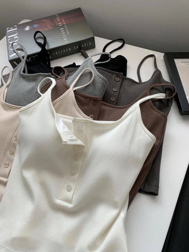 AOSSVIAO Womens Cropped Tops with Bra Pads Summer Corset Korean Suspenders Vest Sexy Camisole Slim 250515