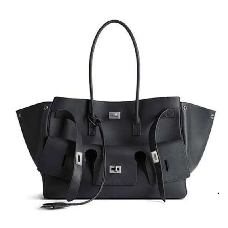 Designer Large Capacity Black PU Leather Tote Women's Underarm Bags Multipocket Shoulder Bag Lady Commuter Handbag