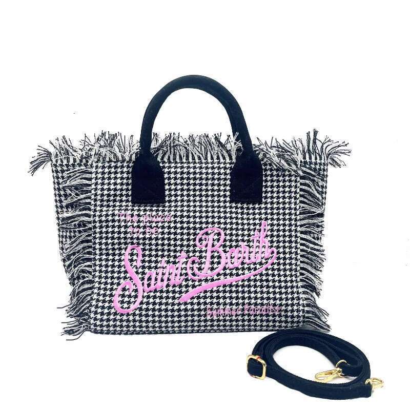 2024 New Fashion Handmade Tassel Cotton Linen Tote Large Capacity Beach Travel Thousand Birdseye High Quality Handbag