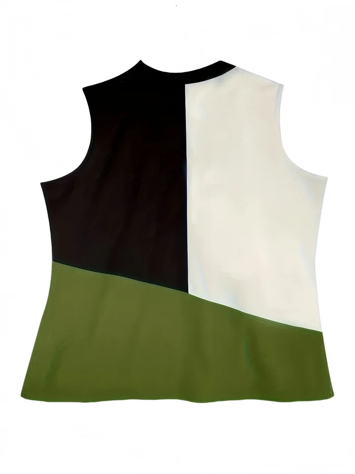 Plus Size Womens Elegant Colorblock VNeck Sleeveless Vest Polyester Loose Solid Color Pullover Suitable for Weekend Leisure 250515
