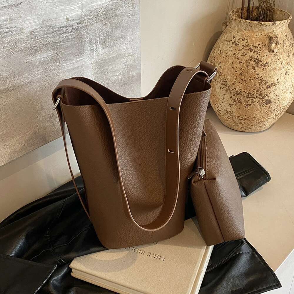 Bucket Women Adjustable Strap Shoulder Vegan Leather With Inner Pocket Handbag Hobo Bag For Work Travel
