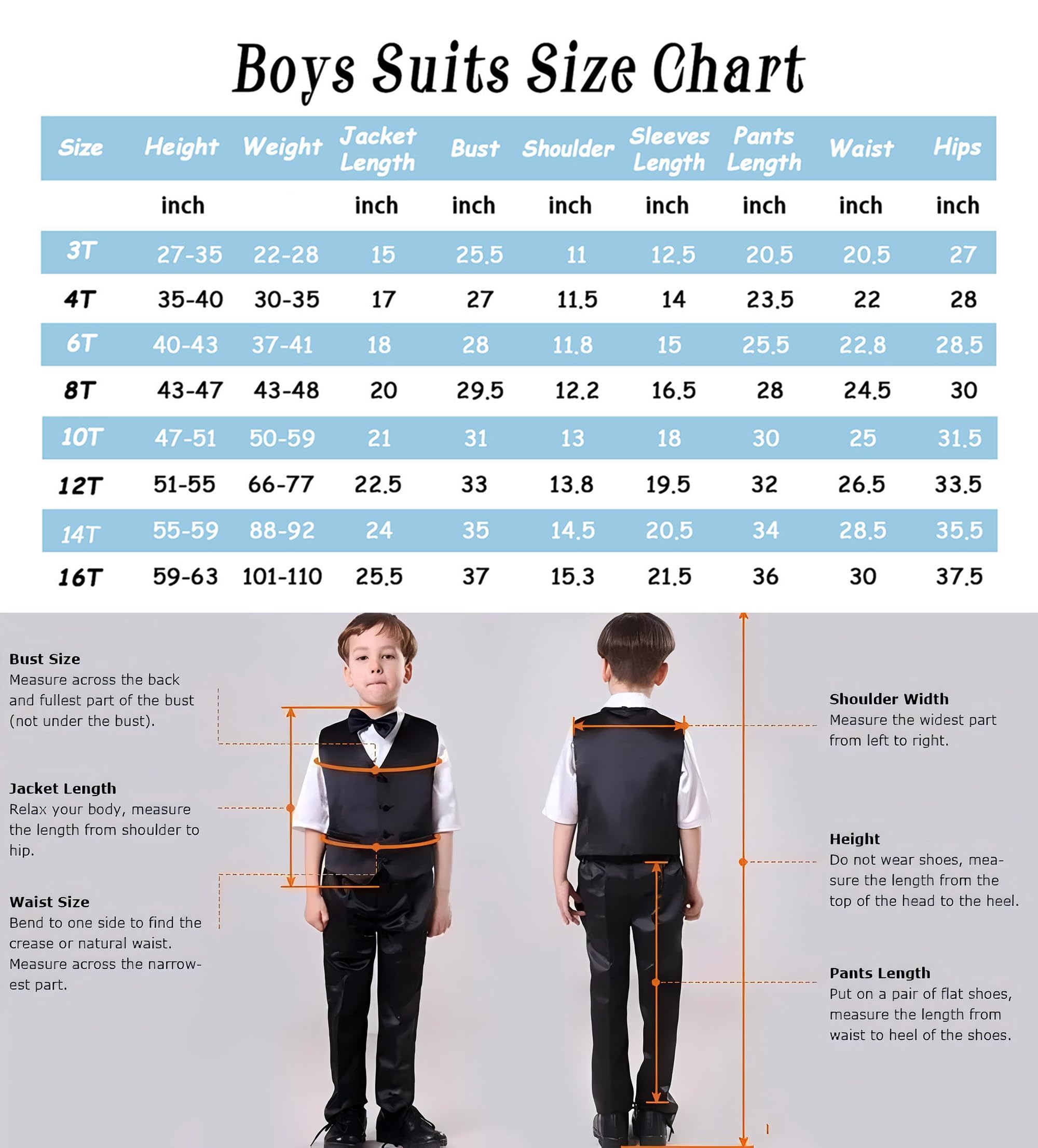 Boys 3 Pieces Slim Fit Suit Outfit Tuxedo Vest Pants Kids Prom Wedding Party Formal Set Size 3-16 Years