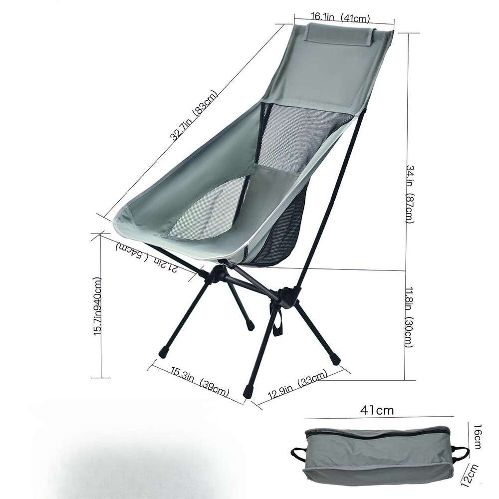 Outdoor breathable moon lightweight portable space folding chair with backrest, fishing beach camping chair, high back