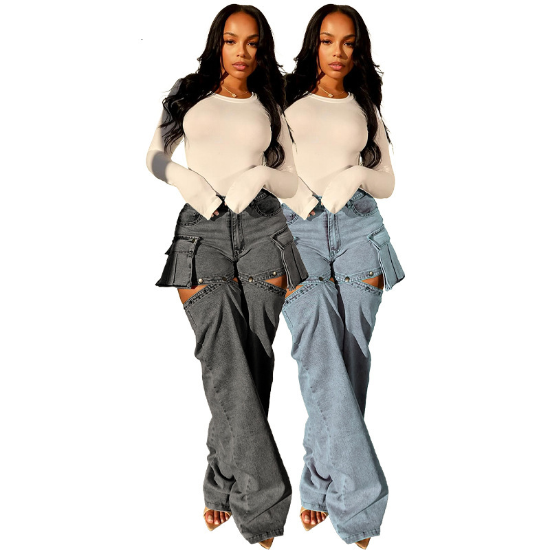 HR88007 Fashion Womens Detachable Leg Stretch Denim Multi Wear Shorts Pants