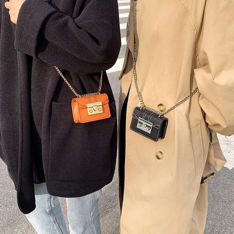 Retro Mini Lipstick Women's Shoulder Chain Crossbody Bag Designer Lock PU Leather Handbag And Purse Female Clutch