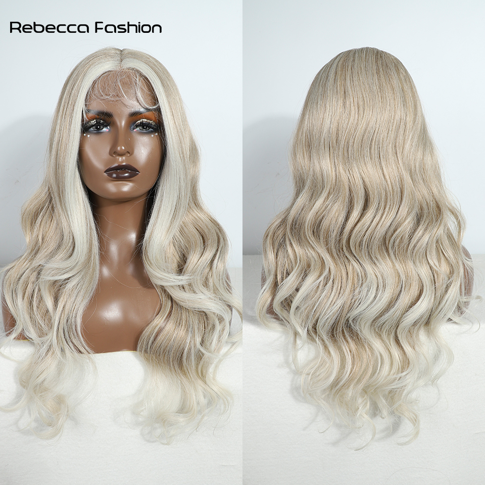 Rebecca Fashion Lace Front Wigs For Women 28'' Highlight Honey Brown Body Wave Ombre Blonde Lace Synthetic Cosplay Wig