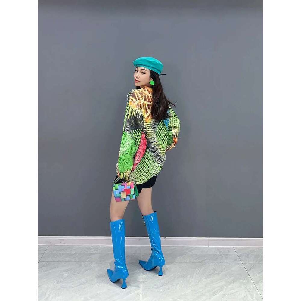2306 Winter Knitwear Womens Holes Design Printed Warm Sweaters Ladies Loose Casual Pullover Fashion Big Size Jumpers Designer