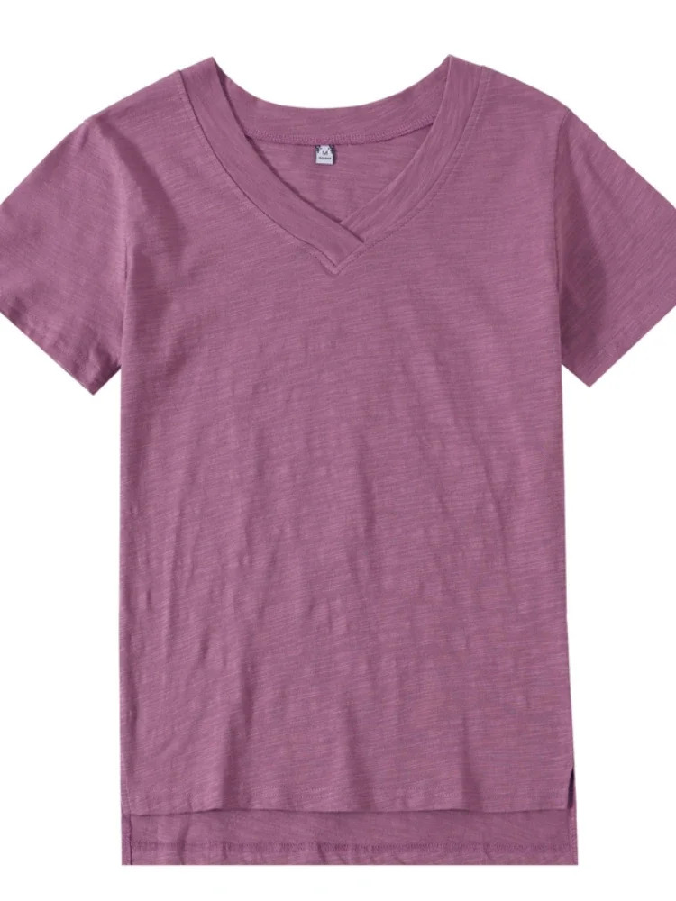 2025 Womens Summer Top Basic Cotton Tshirt Casual Dress Vneck Short sleeved 250506