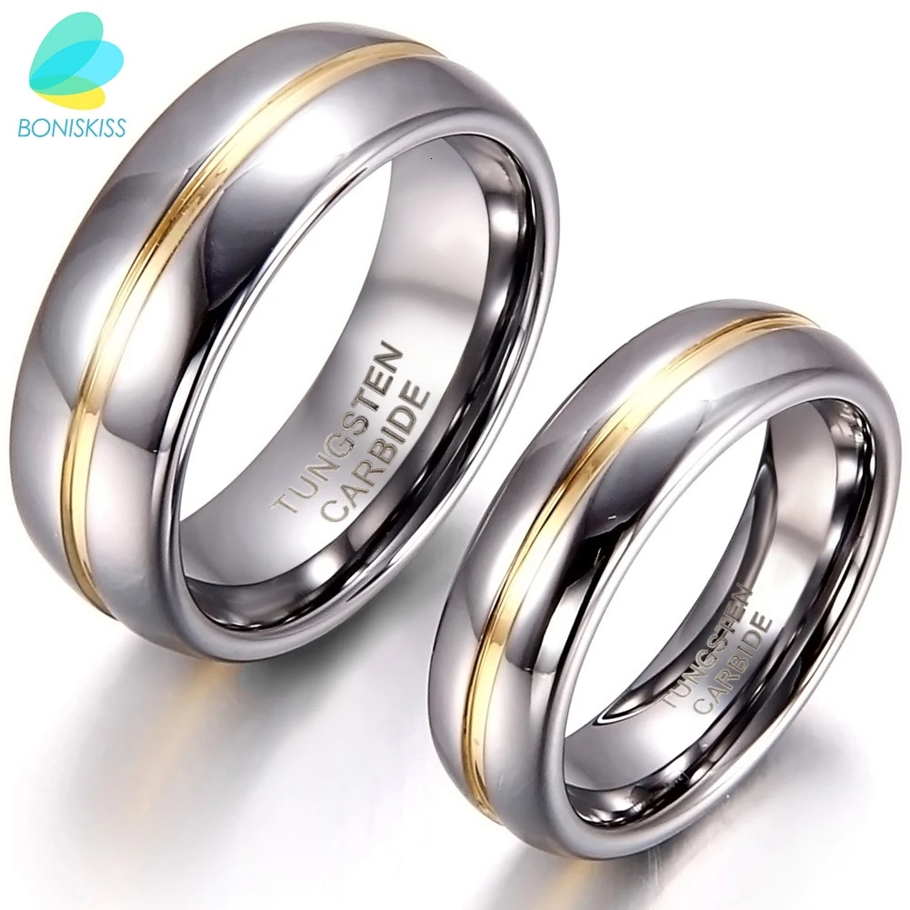 BONISKISS Couple Inset Tungsten Carbide Ring for Anniversary Engagement Wedding Rings 6/8 mm Bague Femme Lovers Jewelry Ring 250515