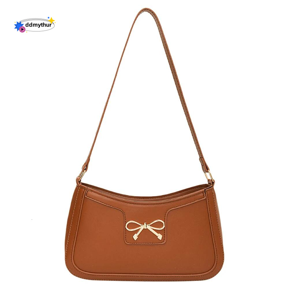 Female Bow Underarm PU Leather Versatile Armpit Solid Color Bowknot Shoulder Women Commute Bag ddmythur