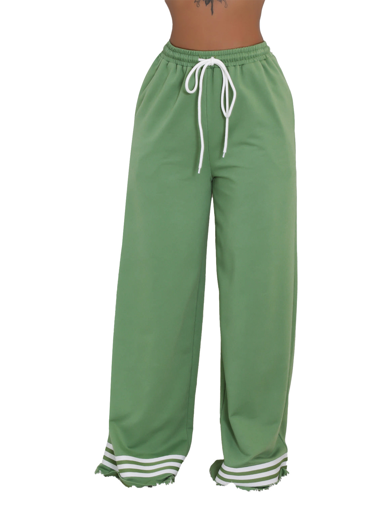 HR24052 casual womens loose fit striped contrasting pocket wide leg pants long pants