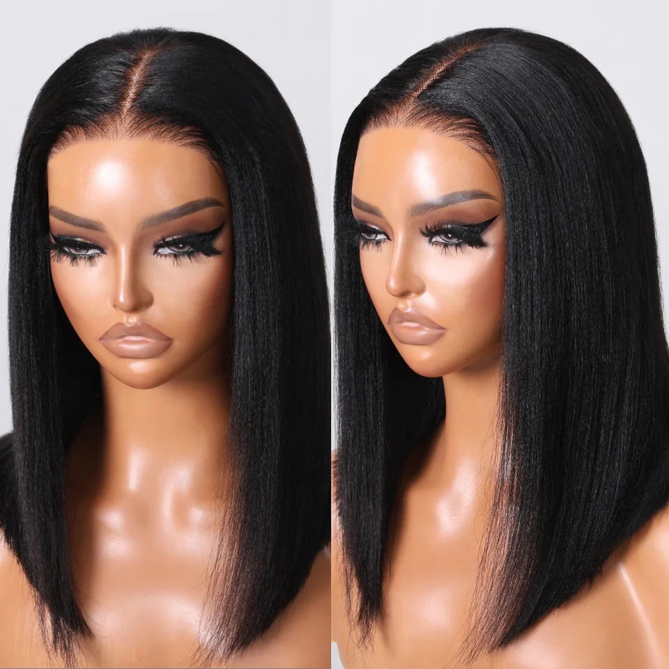 UNice Hair Drawstring Cap Yaki Straight Bob Wig Pre Cut Pre Bleached 7x5 Lace Closure Glueless Wigs Human Hair Ready To Wear Go 250512