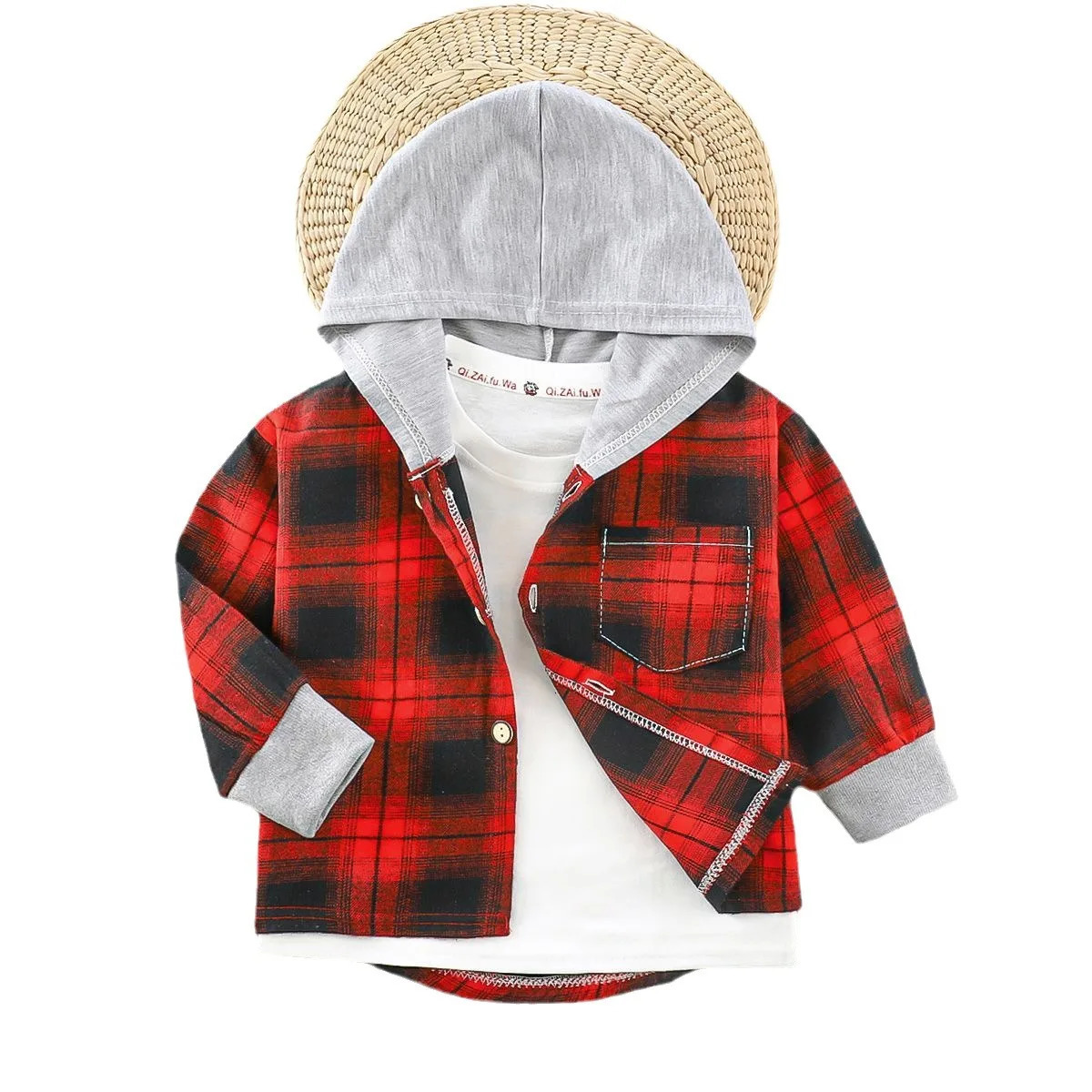 Childrens Spring And Autumn Shirts Children Boys Hooded Plaid Shirts Baby Girl Long-Sleeved Square Bottoming Jacket Tops 250515