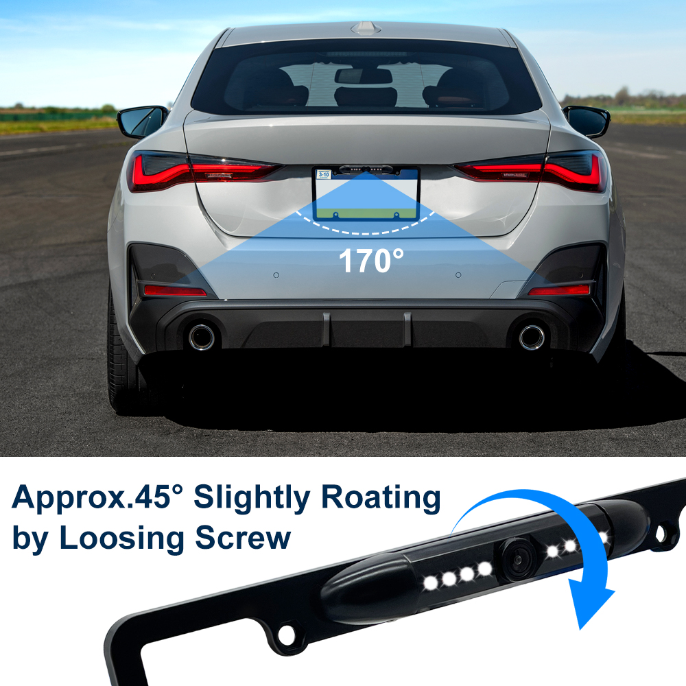 car License Plate Frame Backup Camera with 8 LED Rear View Camera 170° Ultra-HD Night Vision Waterproof Rearse Cam.