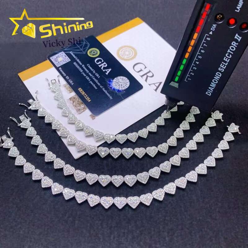 Factory Price Sterling 925 Silver VVS Moissanite Fine Jewelry Iced Out Hip Hop Heart Cuban Link Chain Bracelet