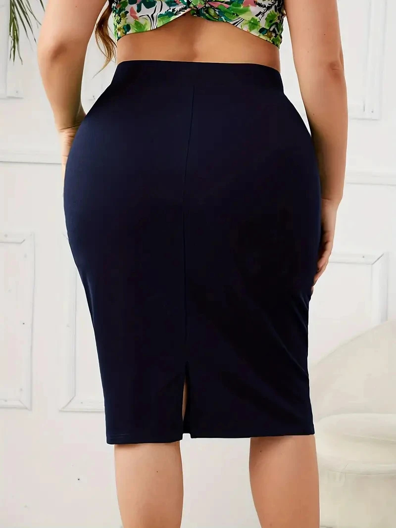 2025 Summer Plus Size Solid Slim Skirt Casual High Waist Slit Skirt Womens Plus SizeClothing 250514