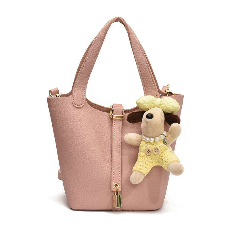 Fashionable Western vegetable basket water bucket for women 2025 solid color lychee pattern niche single shoulder crossbody bag new style temperament 